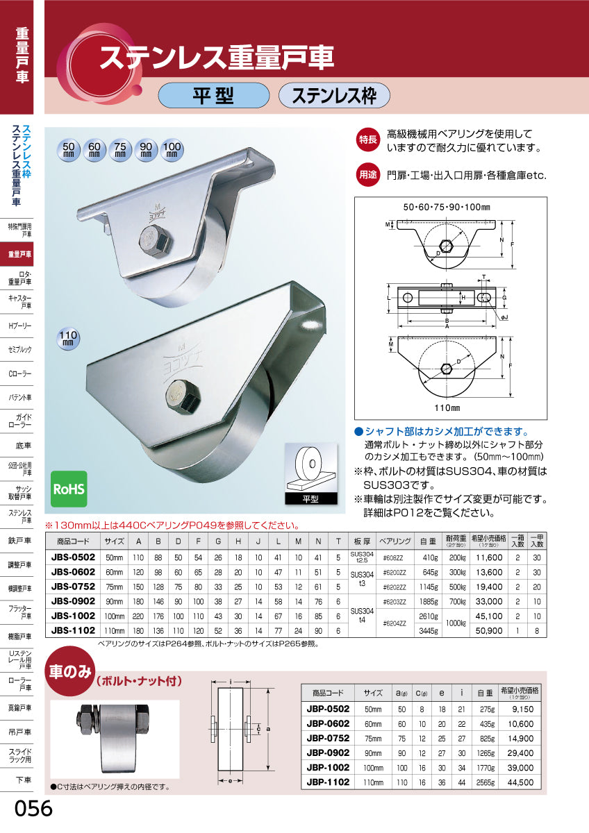 JBS-1002｜ステンレス重量戸車｜ヨコヅナ – イブニーズ.com