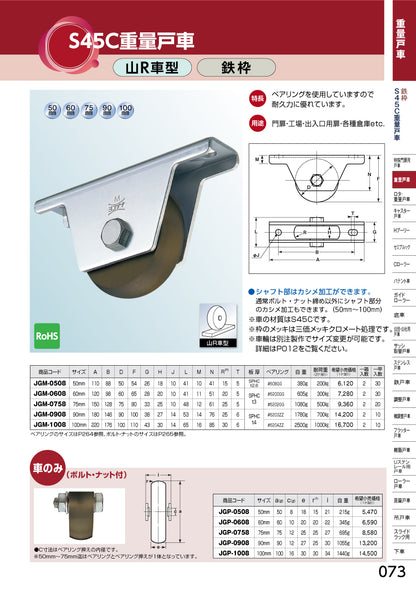 カタログ（ヨコヅナ S45C重量戸車［山R車型、鉄枠］）