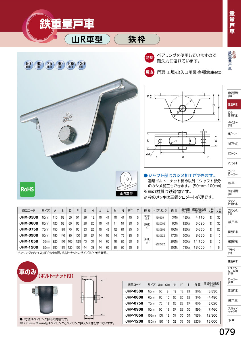 カタログ（ヨコヅナ 鉄重量戸車［山R車型・鉄枠］）