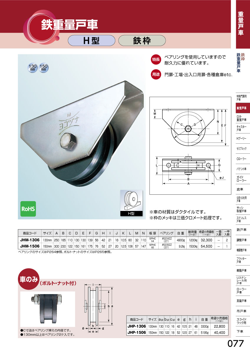 カタログ（ヨコヅナ 鉄重量戸車［H型・鉄枠］）