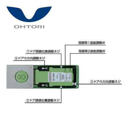 大鳥機工 フロアヒンジ ST-1001 / ST-1001 U-Ⅱ 【ストップ付き, 中心吊り・自由開き（内外110°開き）, 一般ドア用, DIA】