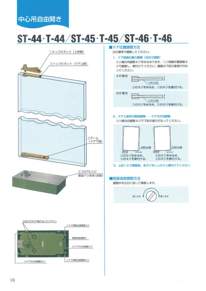 大鳥機工 フロアヒンジ ST-44（廃番品）用 取替本体 【ストップ付き, 中心吊り・自由開き（内外125°開き）, 一般ドア用, DIA, Diamond, ダイヤモンド】