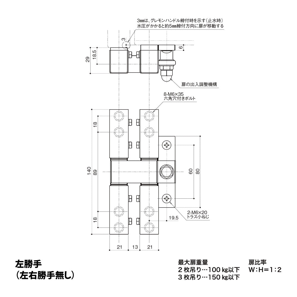 【納まり図】中西産業（Nakanishi） ソリッドヒンジ 219-SUS-A