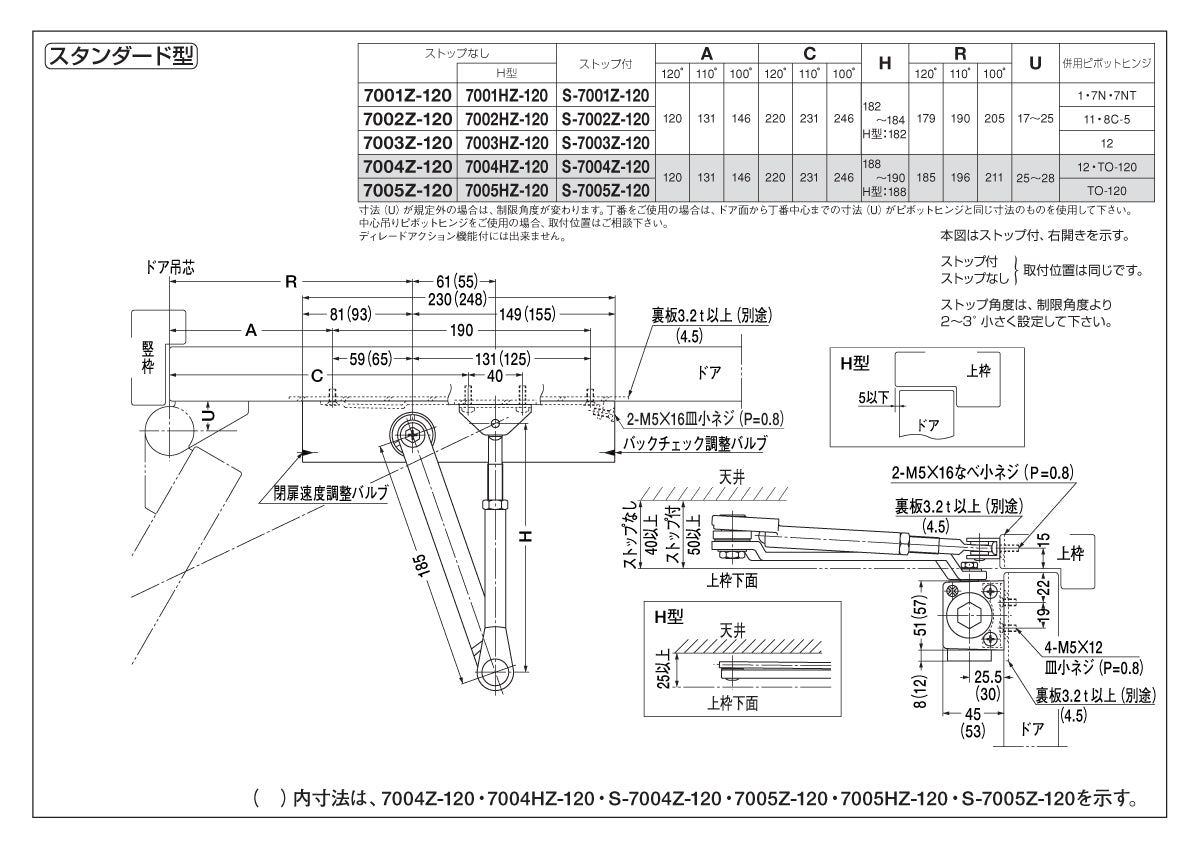 ニュースター 角度制限付きドアクローザー S-7004Z-90/120 【スタンダード型, ストップ付き, 7000シリーズ, Z型, NEWSTAR, ドアチェック】