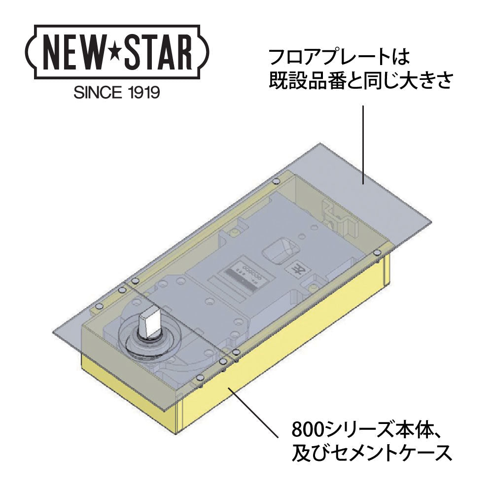 ニュースター フロアヒンジ O-835GCHC 【ストップ無し・持出吊り・強化ガラスドア・C-1350シリーズ斫り替え品】