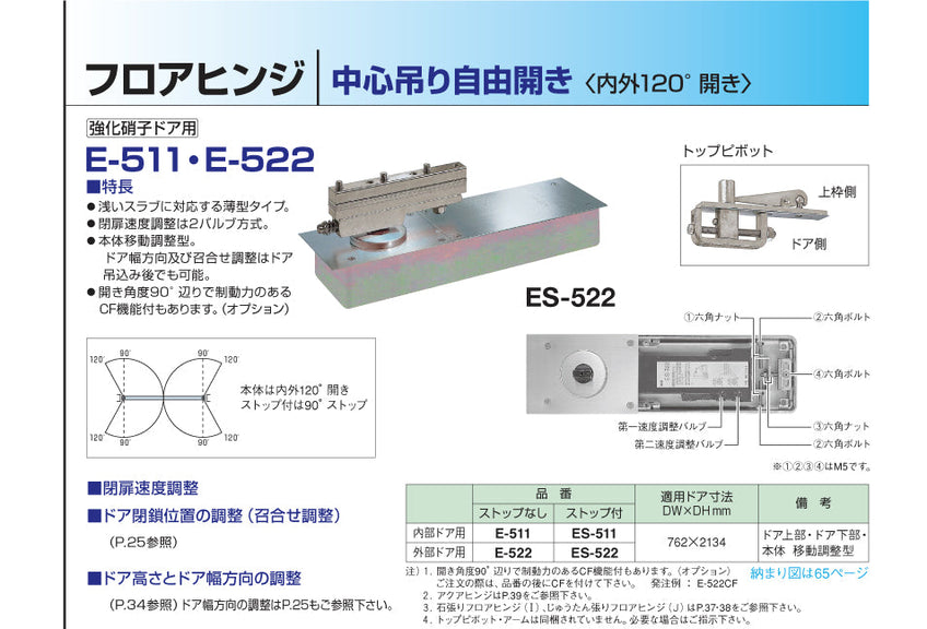 カタログ：ニュースター フロアヒンジ E-511・E-522シリーズ